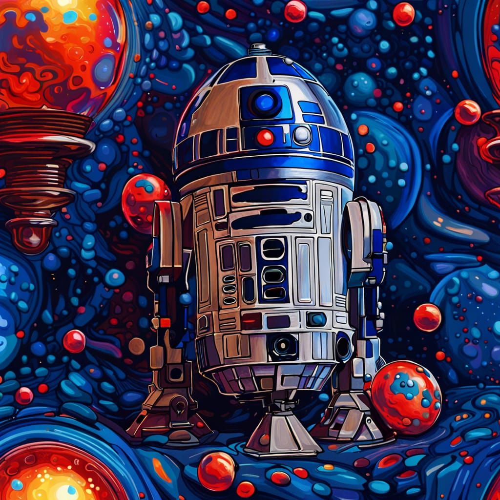 R2D2 Lava Lamp: Abstract Art in Gouache Style