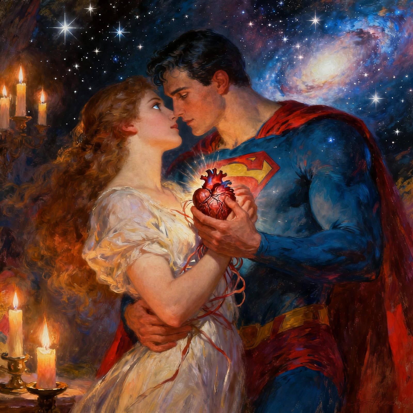 Passionate Lovers Embrace Under Starry Celestial Light