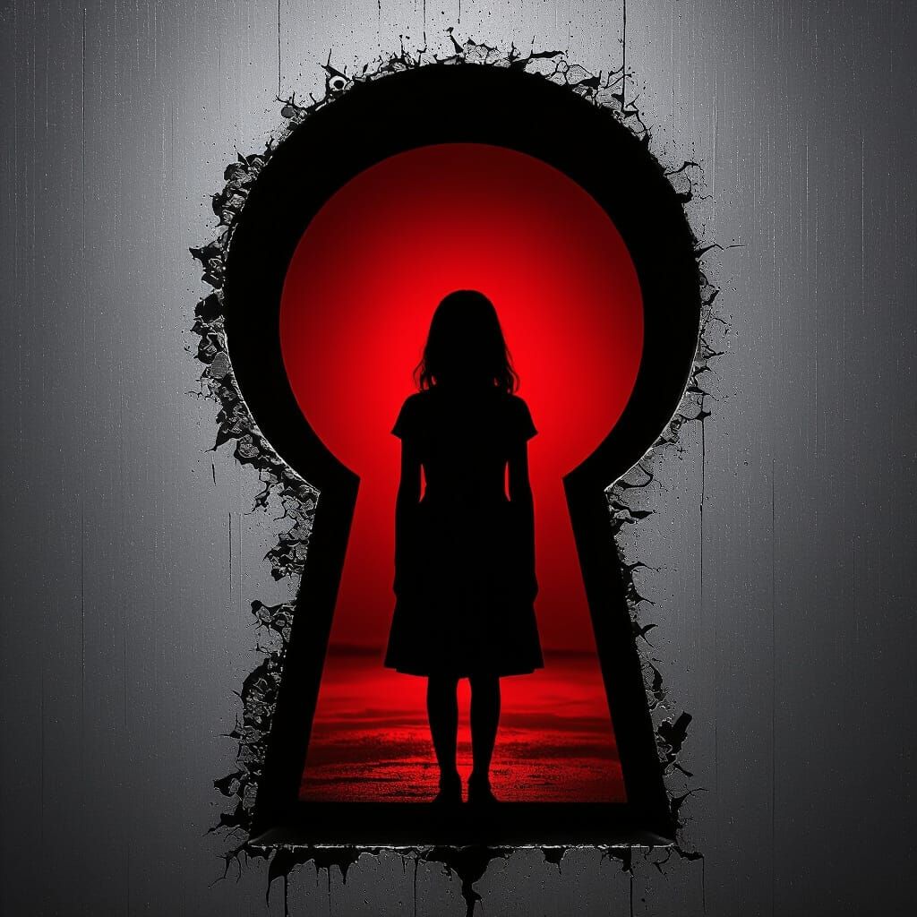 Woman Silhouette with Red Photo Inside, Keyhole View