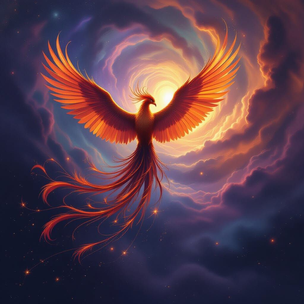 Majestic Phoenix Soars Through Cosmic Nebula