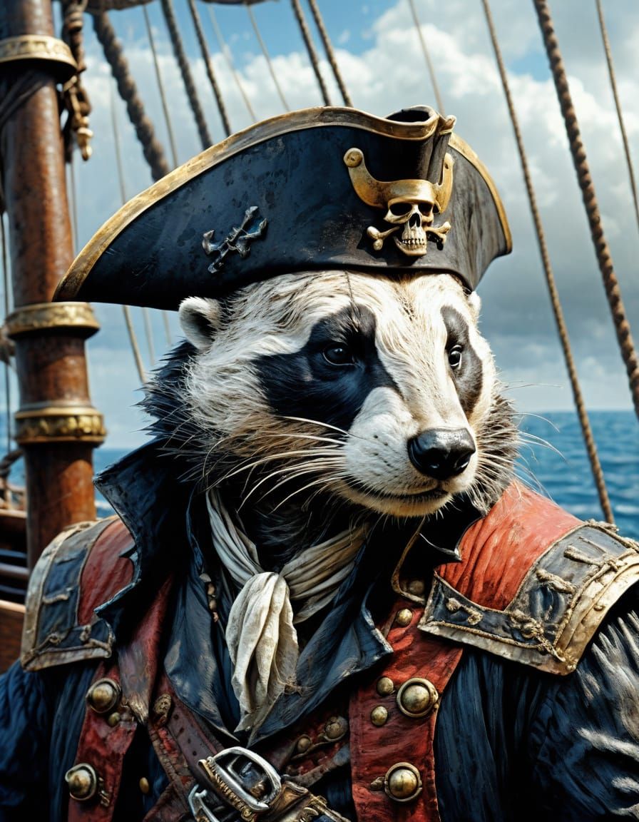 Pirate Badger Portrait in Abstract Art Style