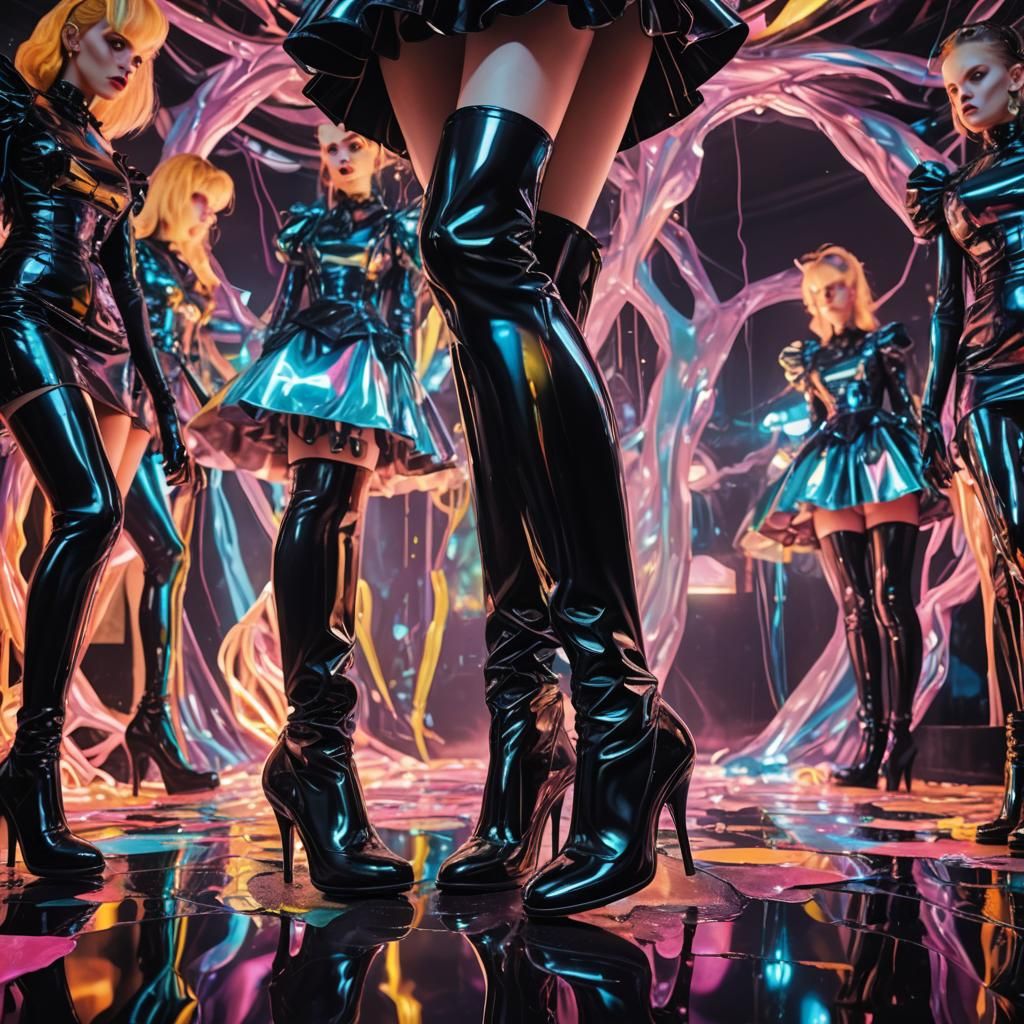 Surreal Sadistic Figures in Latex with Neon Accents
