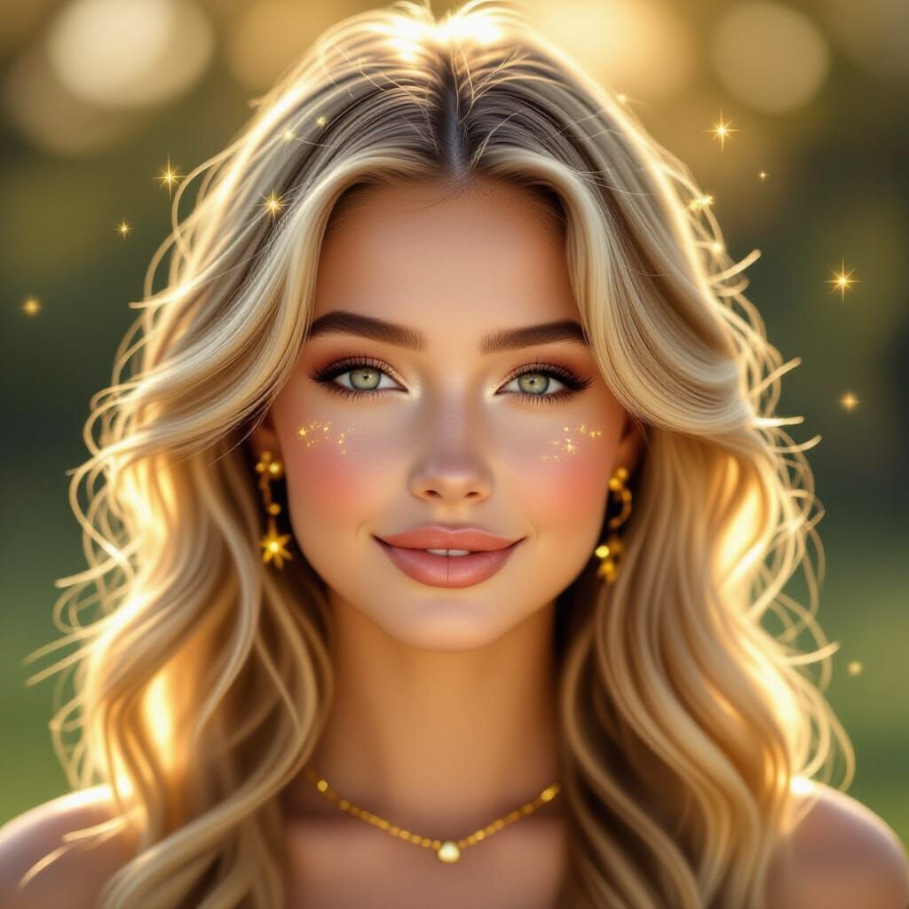 Golden Blonde Woman in Starry Night Sky Portrait