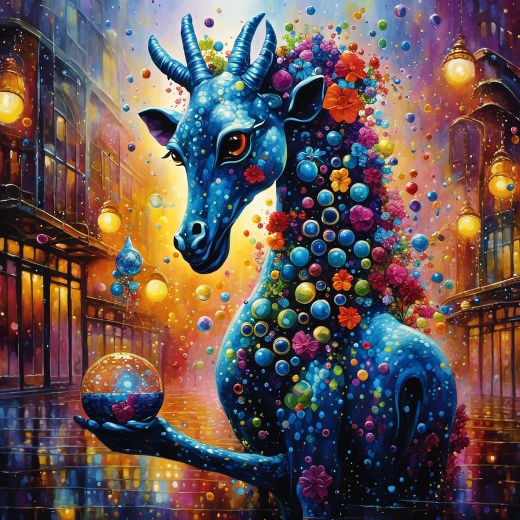 Ethereal Giraffe in Dark Fantasy Alcohol Ink Style