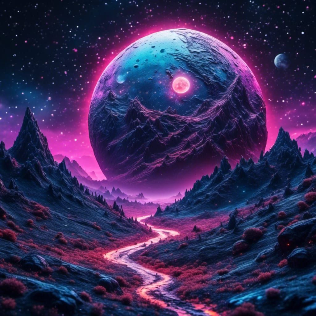 Detailed Moon from Space in Graffiti Art Style