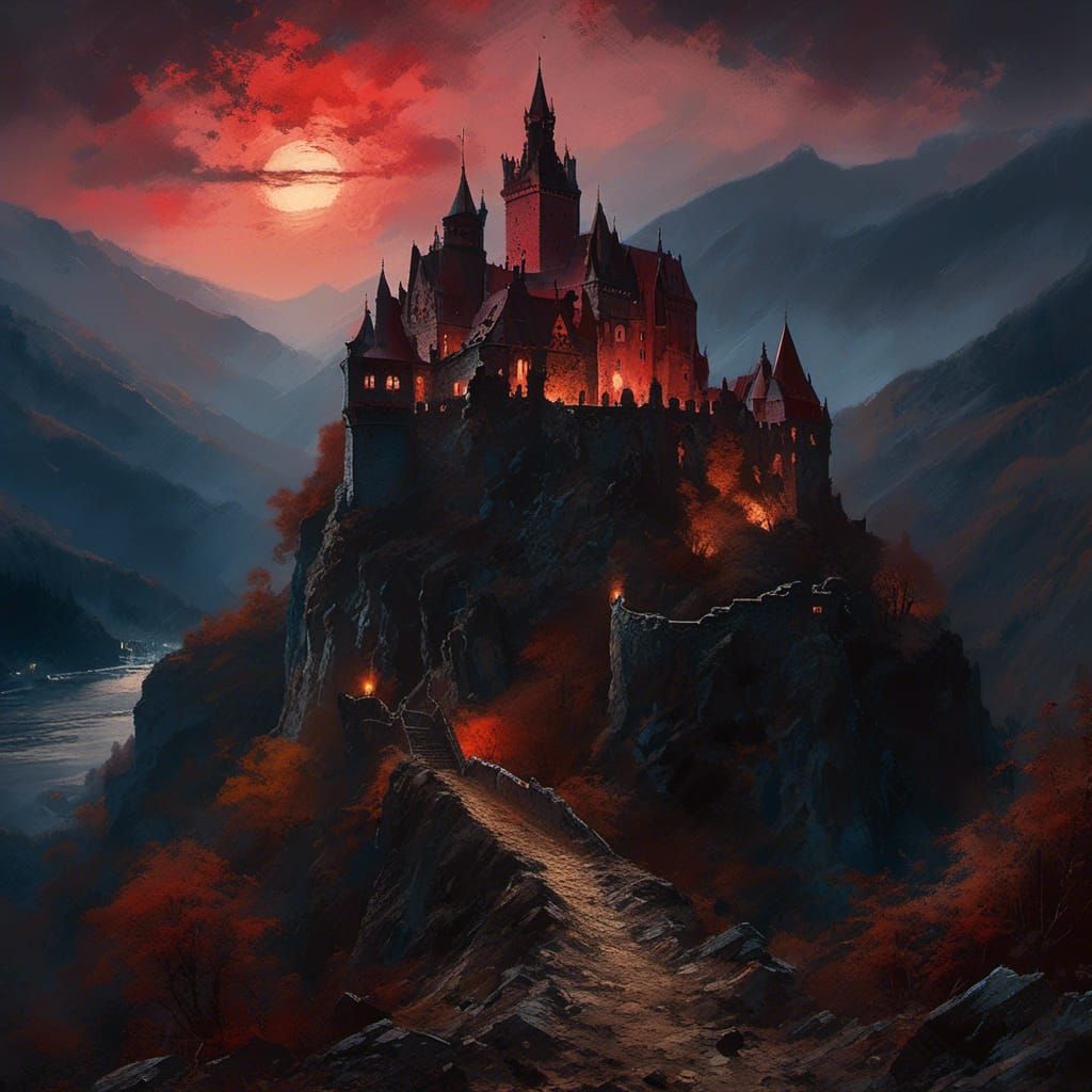 Bran Castle Ruins at Night: Digital Painting