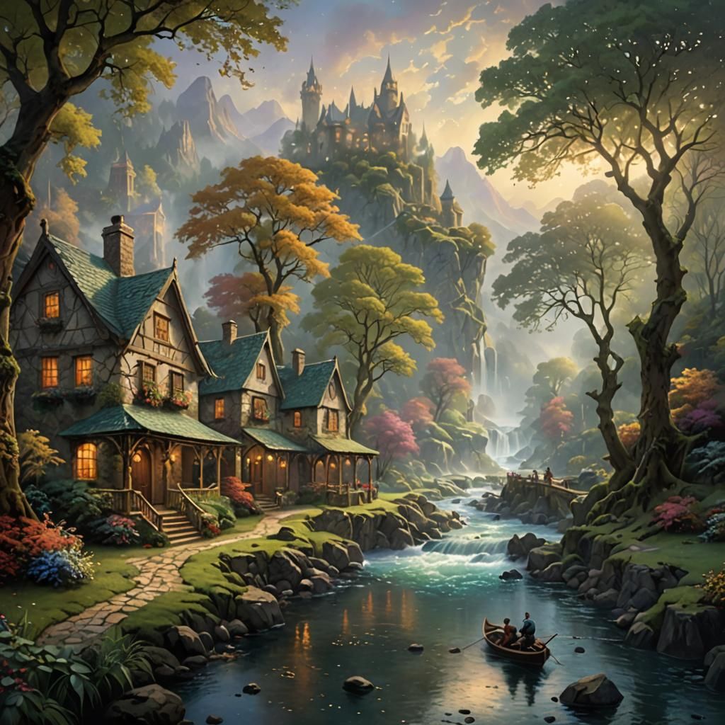 Fantasy River Scene in Kinkade Style