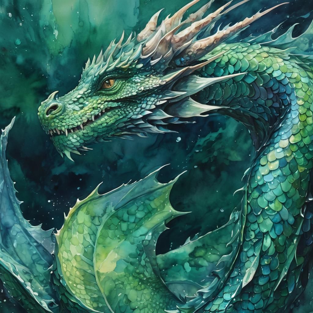 Majestic Dragon Shimmers in Ethereal Watercolor Painting