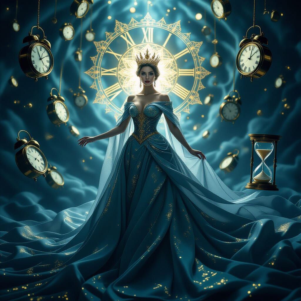 Queen of Time in Cosmic Clock Swirl, Cinematic Fantasy Portr...