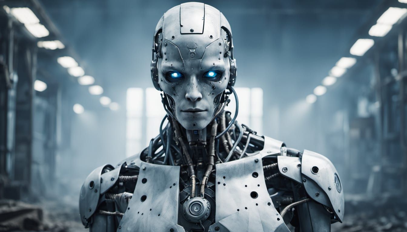 Damaged Cyborg in Abandoned Industrial Site