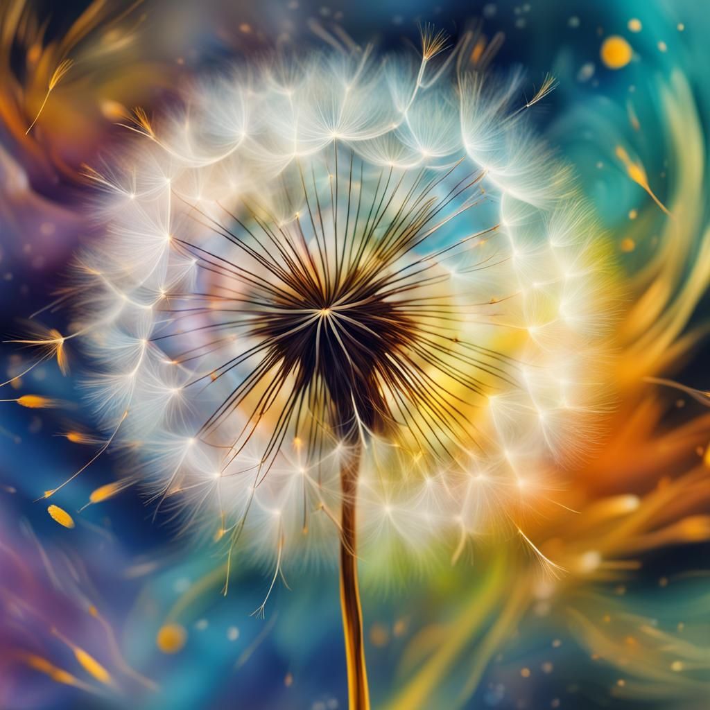 Dandelion Seeds Float in Neo-Expressionist Nebula