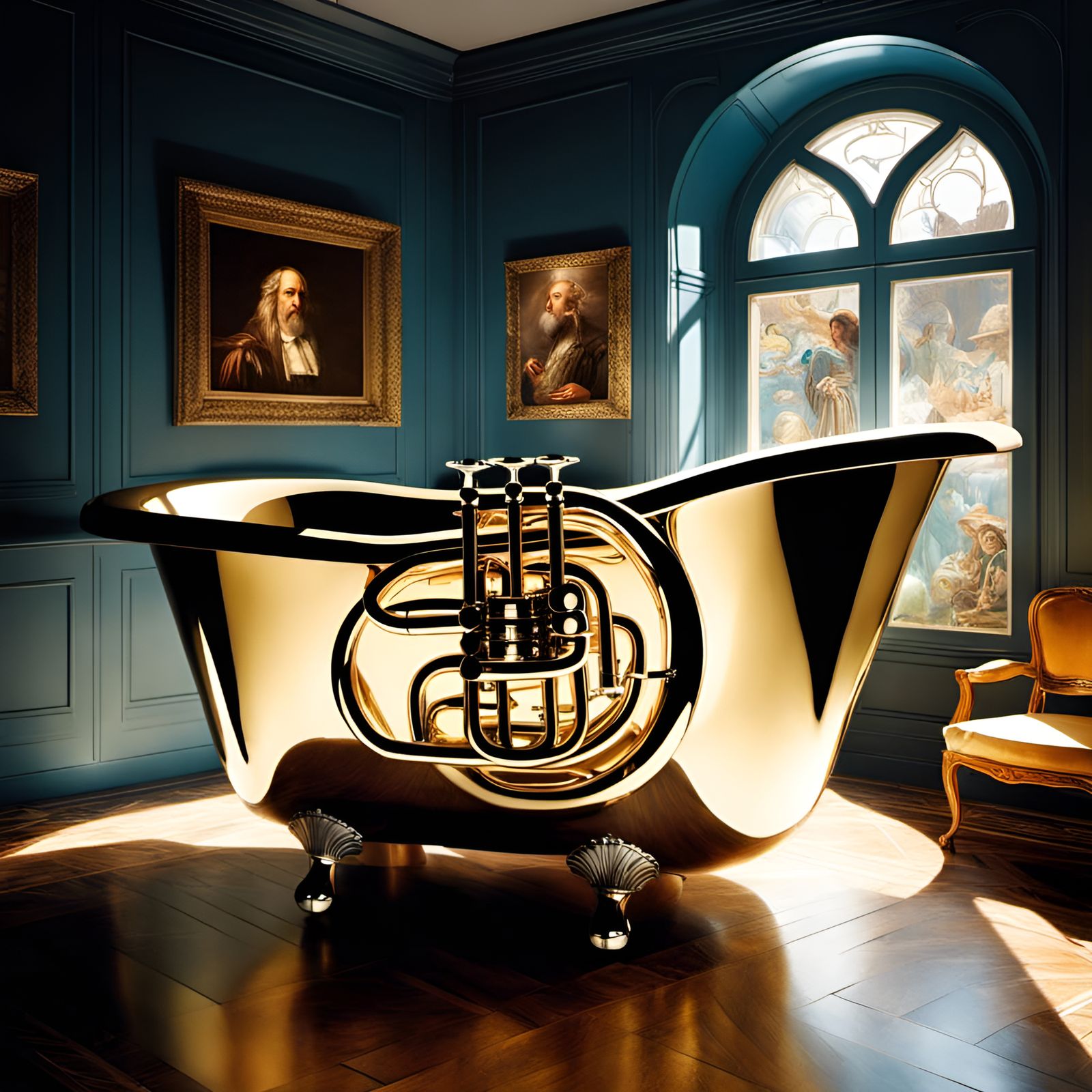 Tuba Takes a Bath: Renaissance-Meets-Comics Portrait