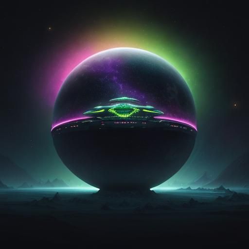 Surreal Alien Spaceship Cake in a Starry Sky