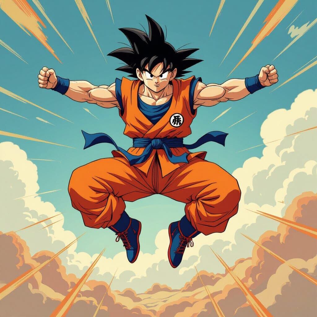 Goku's Dynamic Calisthenics in Energetic Manga Style