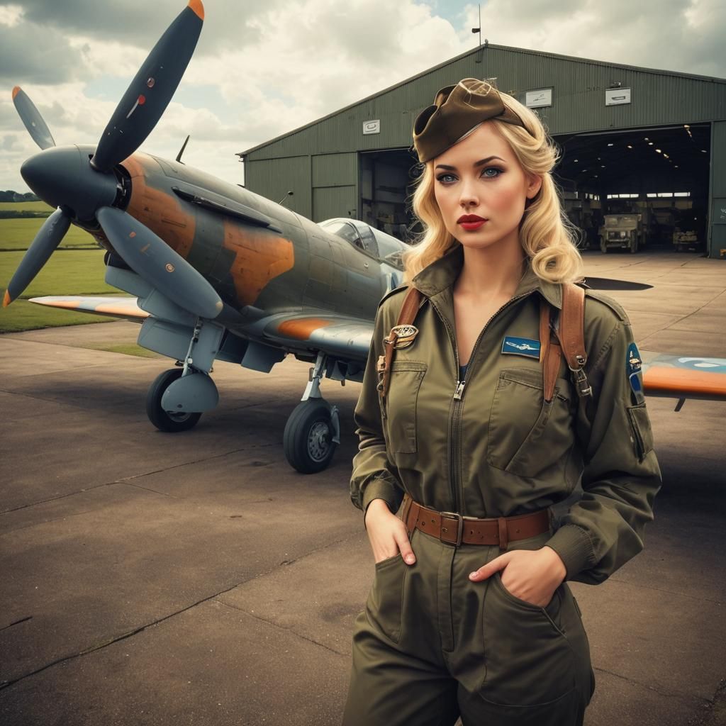 RAF Pilot Pin-Up in Comic Book Style