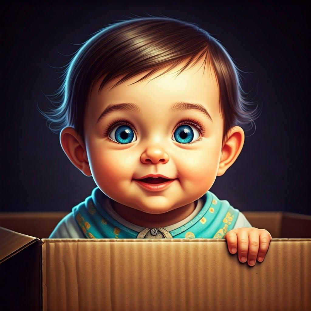 Adorable Baby Opossum Portrait in Cardboard Box