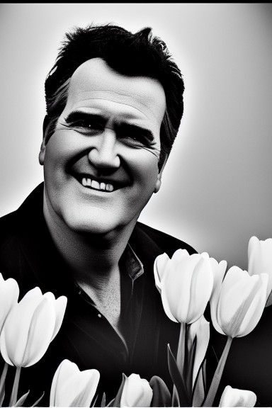 Bruce Campbell Portrait with Tulips in Vintage Style