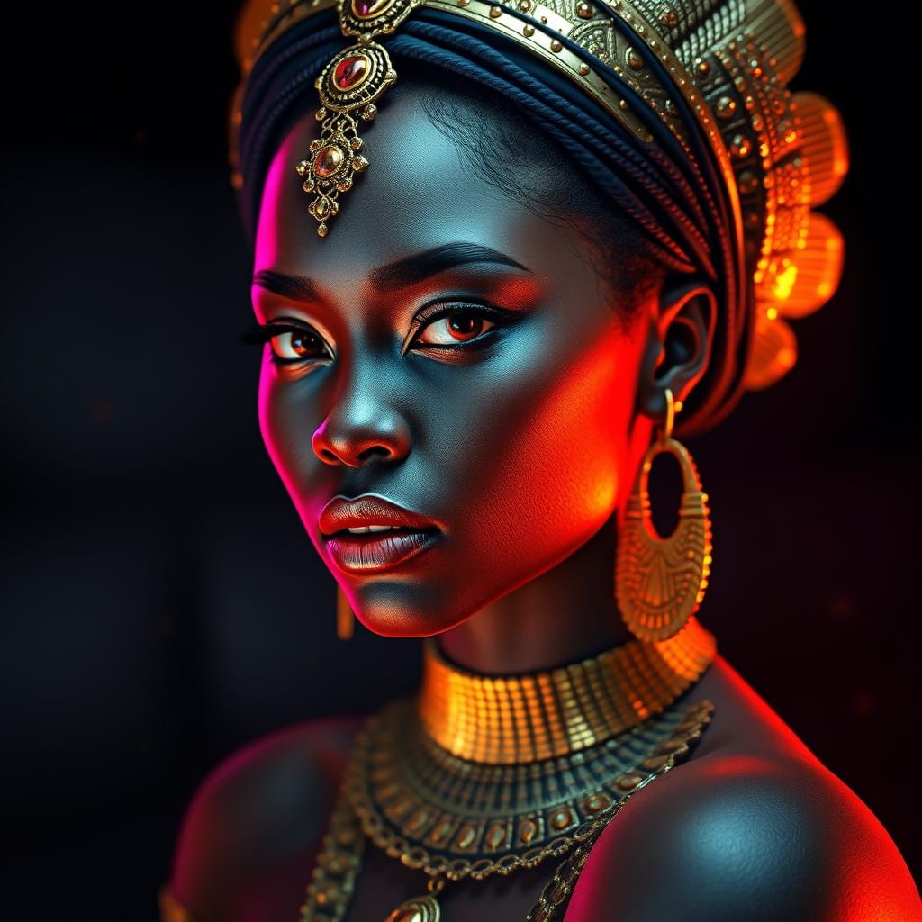 Elegant Portrait of Woman with Golden Jewelry