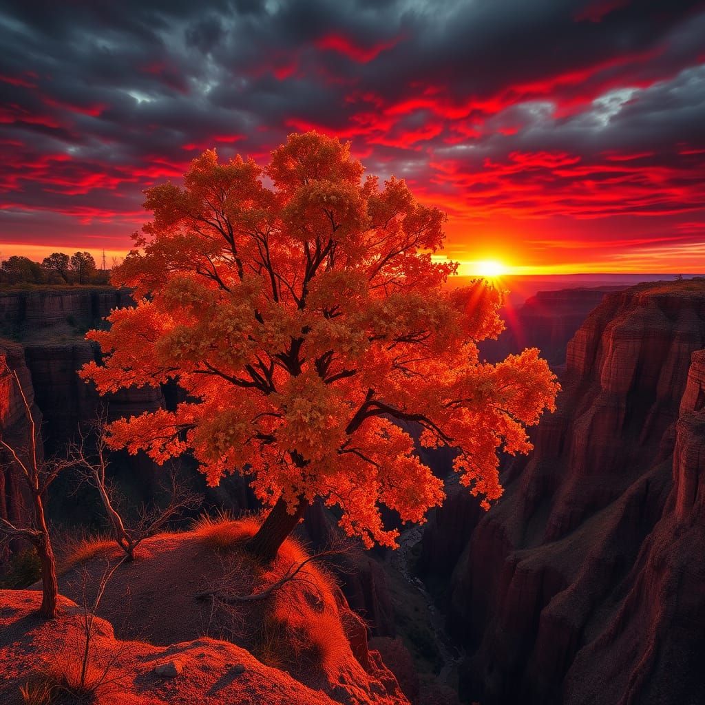 Dramatic Canyon Landscape with Standing Sweetgum Tree