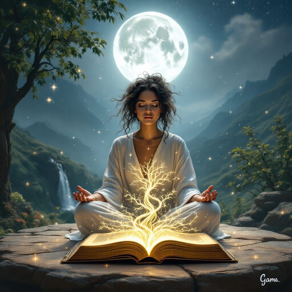 Ethereal Goddess Embraces Cosmic Harmony in Golden Tree of L...