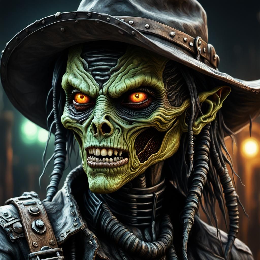 Cowgirl Goblin: Grotesque Cyberpunk Impressionist Masterpiec...