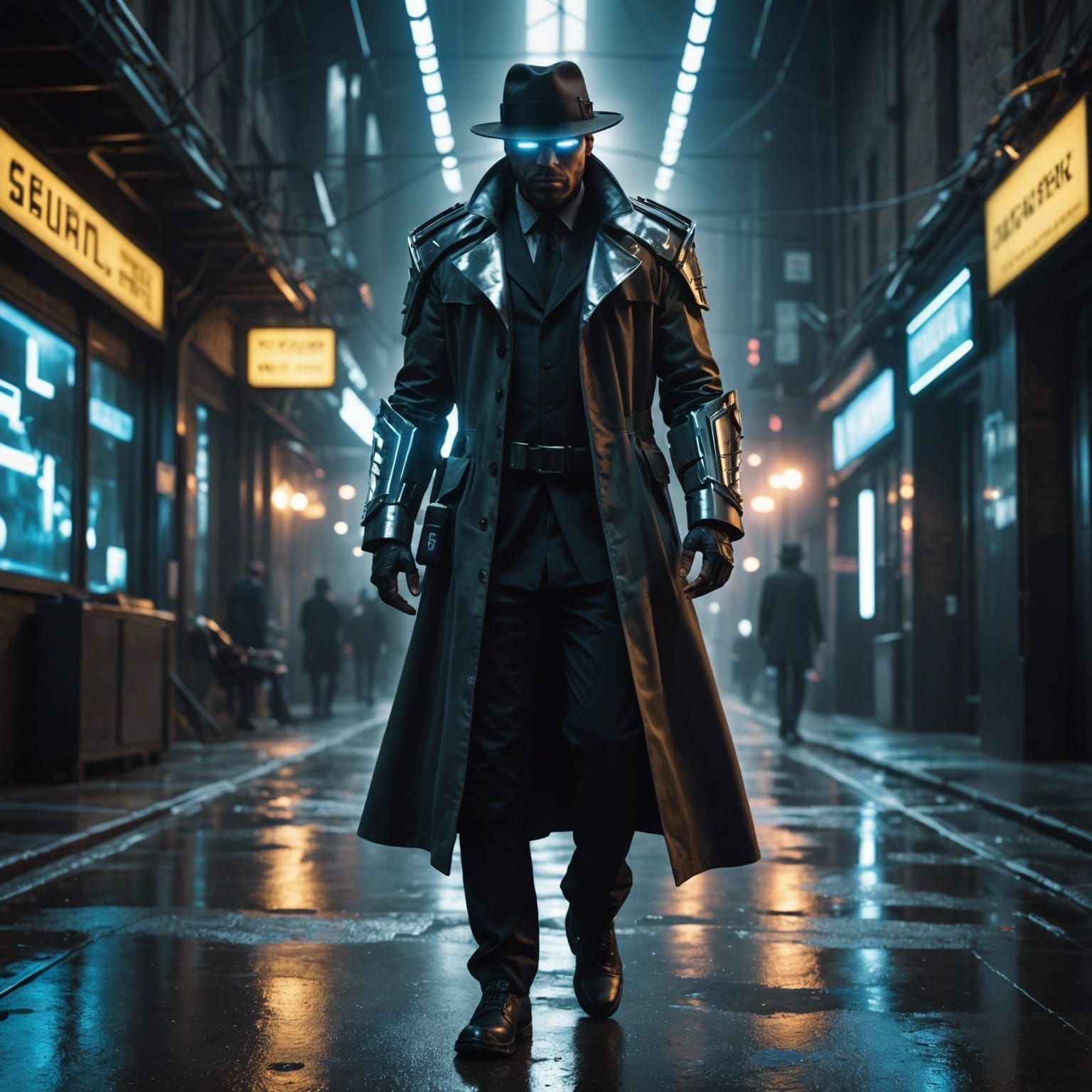 Sci-Fi Cyborg Detective in Electric Armor