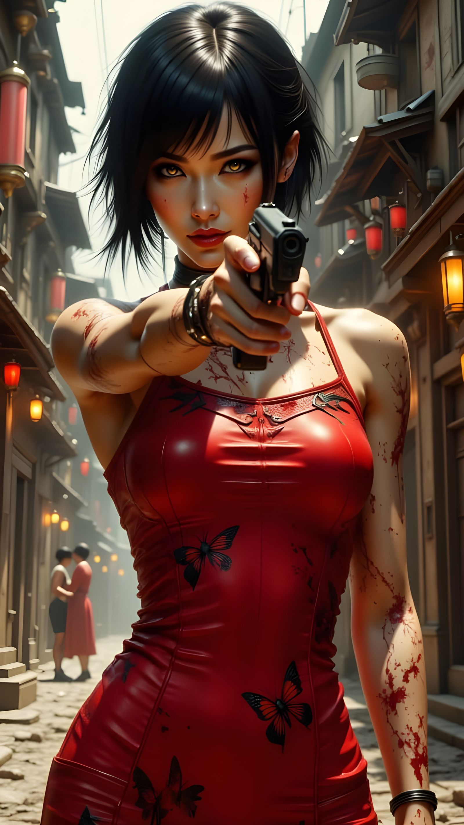Ada Wong in Action: Painterly Splash Art Style