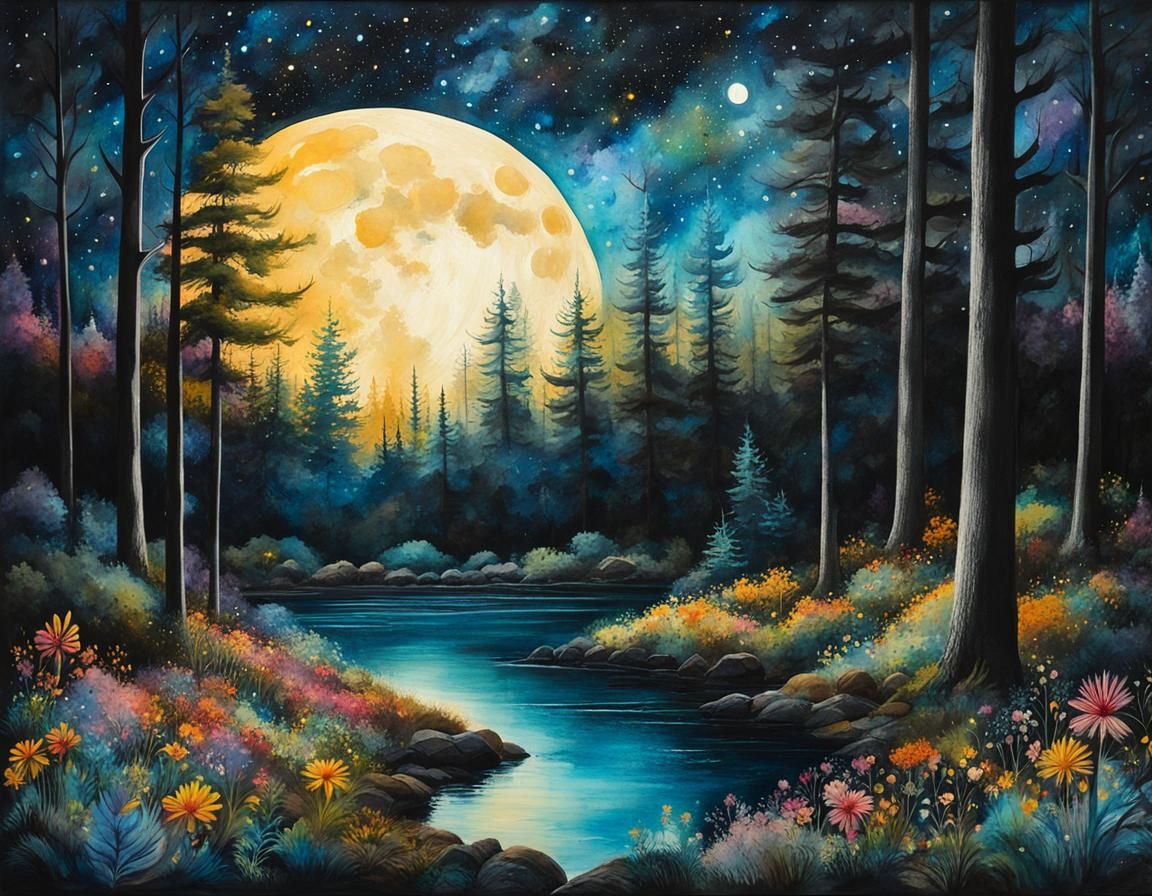 Bioluminescent Forest: Surreal Digital Illustration