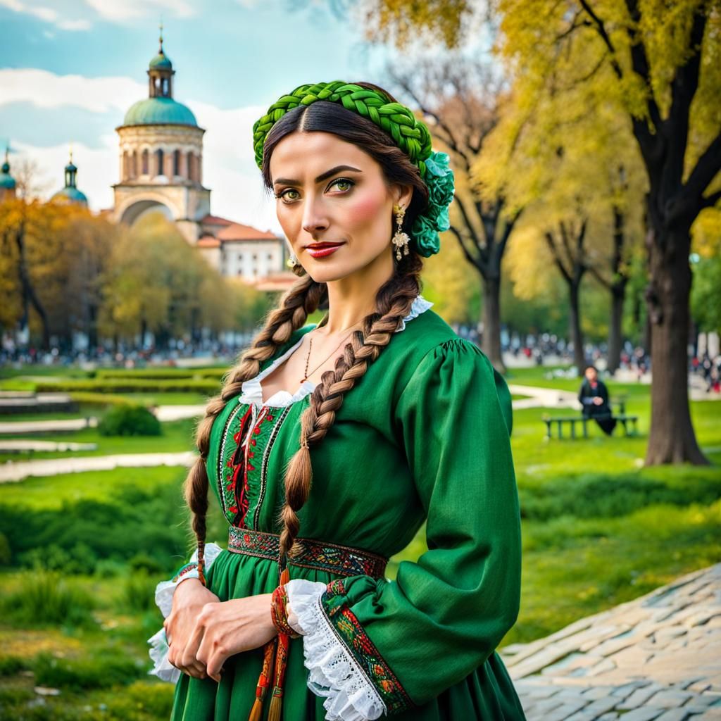 Bulgarian Woman in Traditional Dress, Classic Portrait