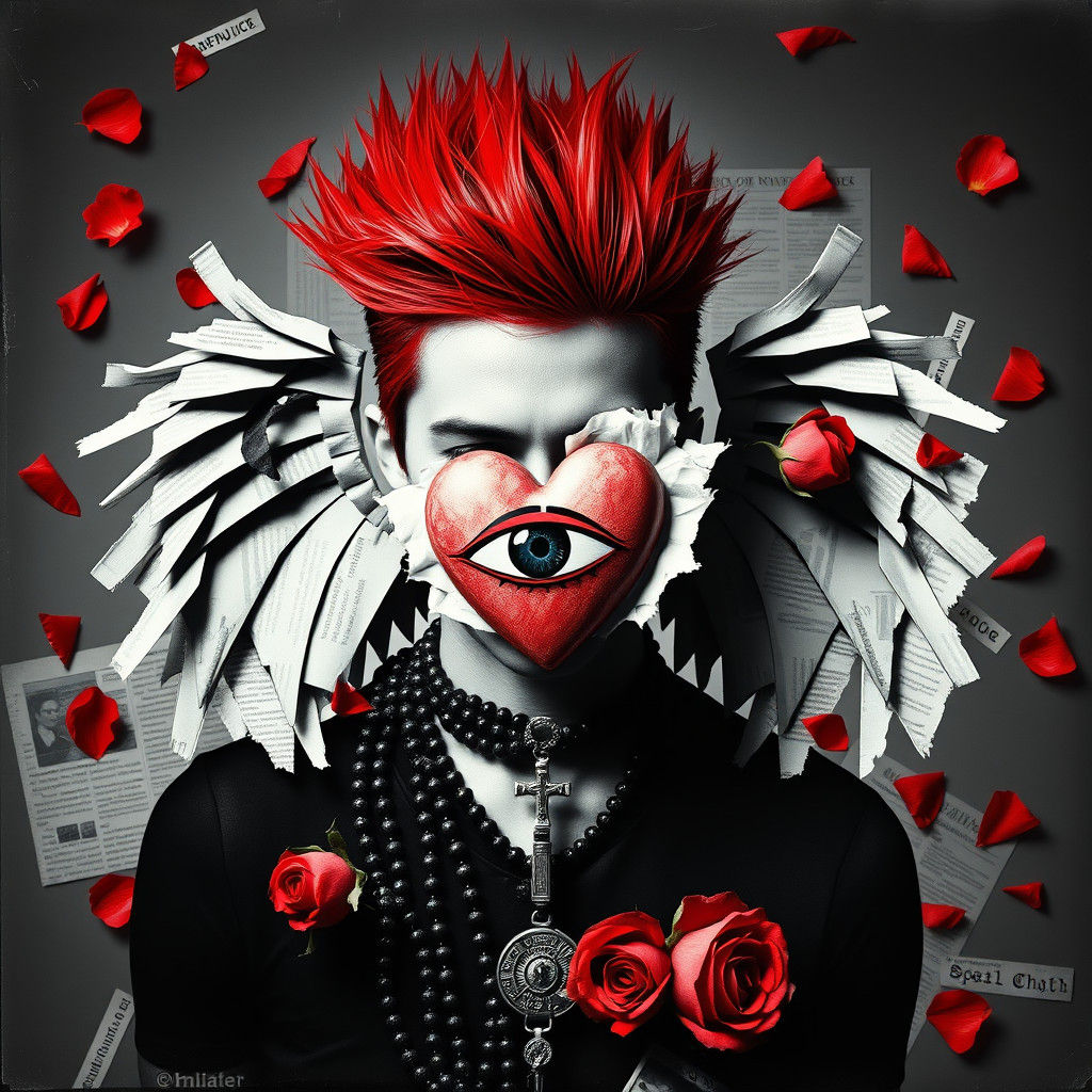 Surreal Androgynous Portrait with Geometric Collage Elements