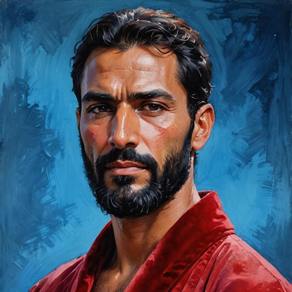 Portrait of Man in Velvet Robe as Oil Painting