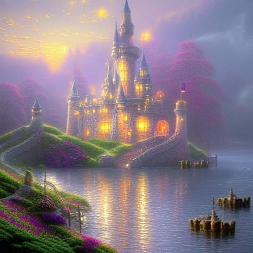 Ethereal Floating Castle in a Hyperdetailed Fantasy Landscap...
