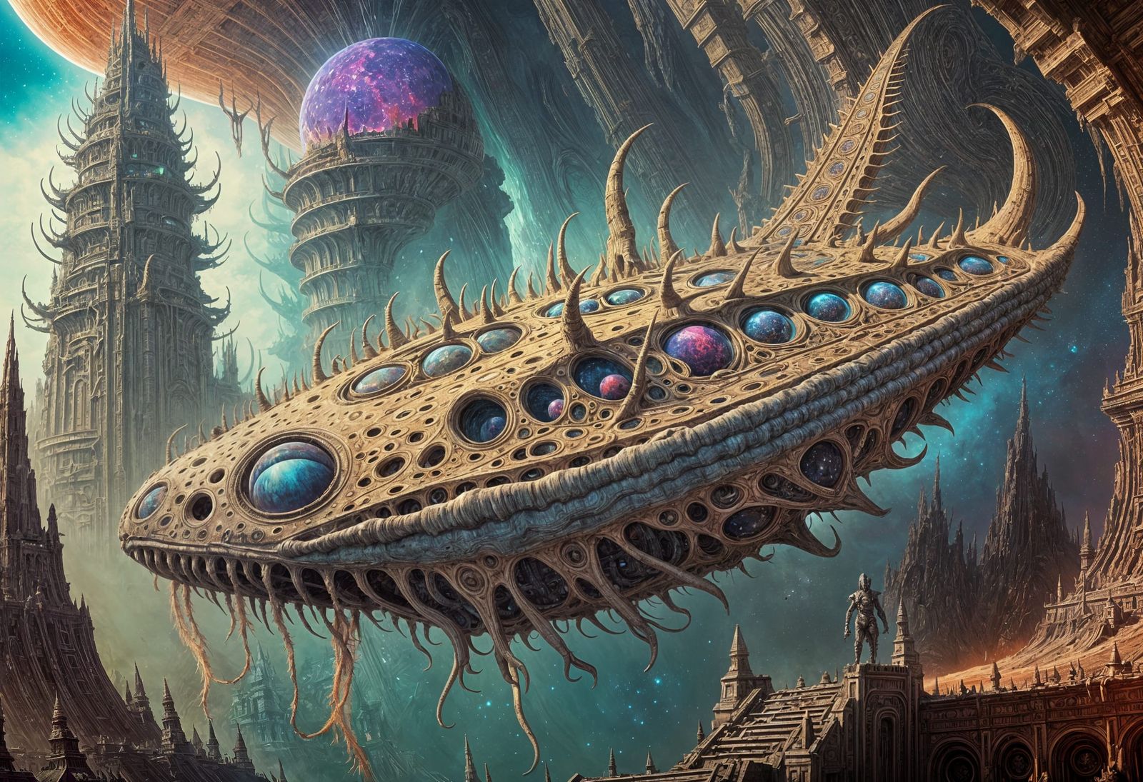 Psychedelic Alien God Relic Drifting Through the Void