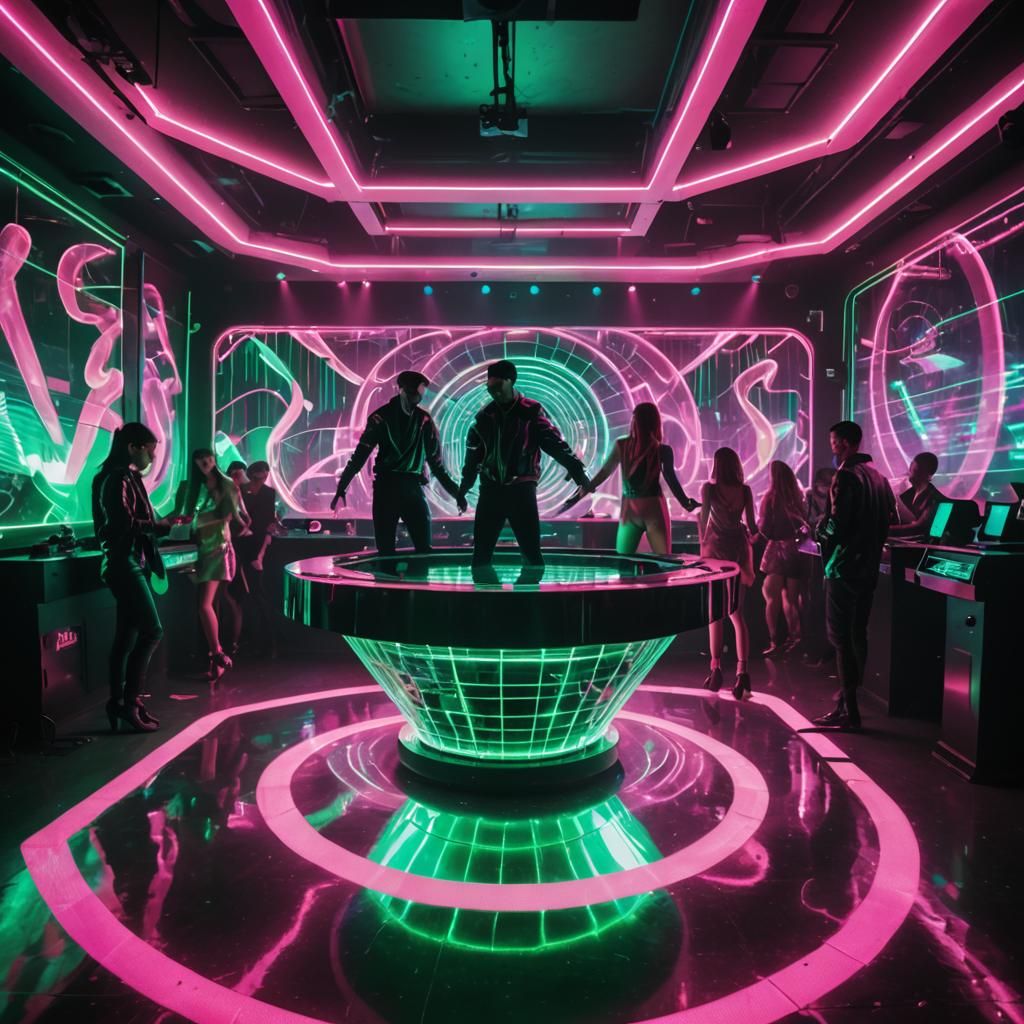 Futuristic Nightclub with Holographic Dancers