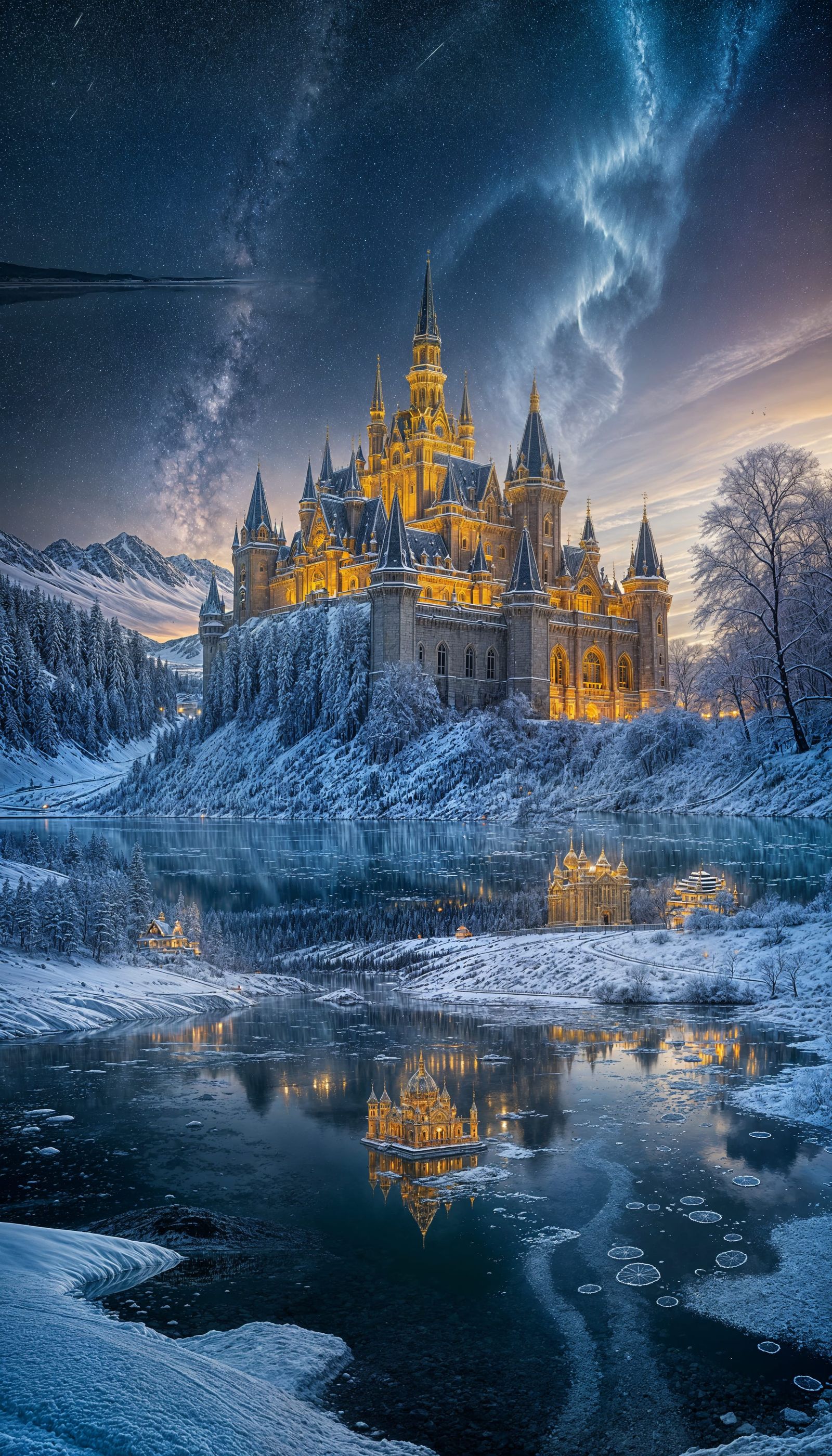 Midnight Palace Shines Beneath Frozen Lake's Icy Surface in ...