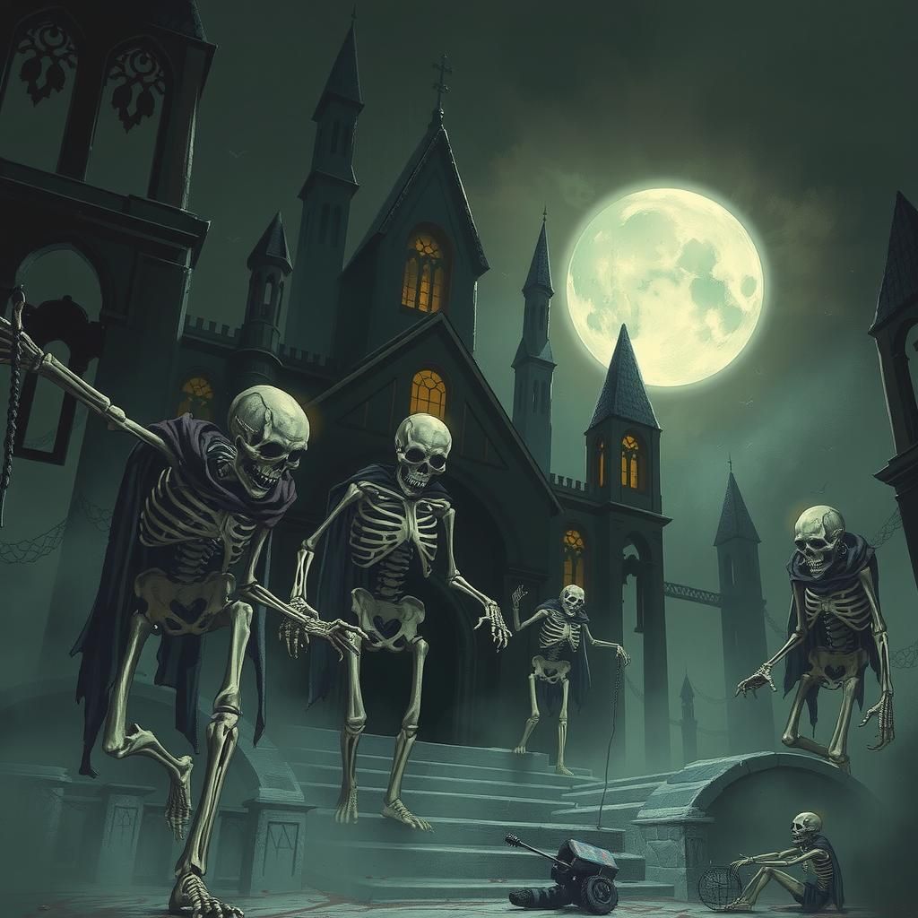 Sinister Skeletons Explore a Haunted Mansion