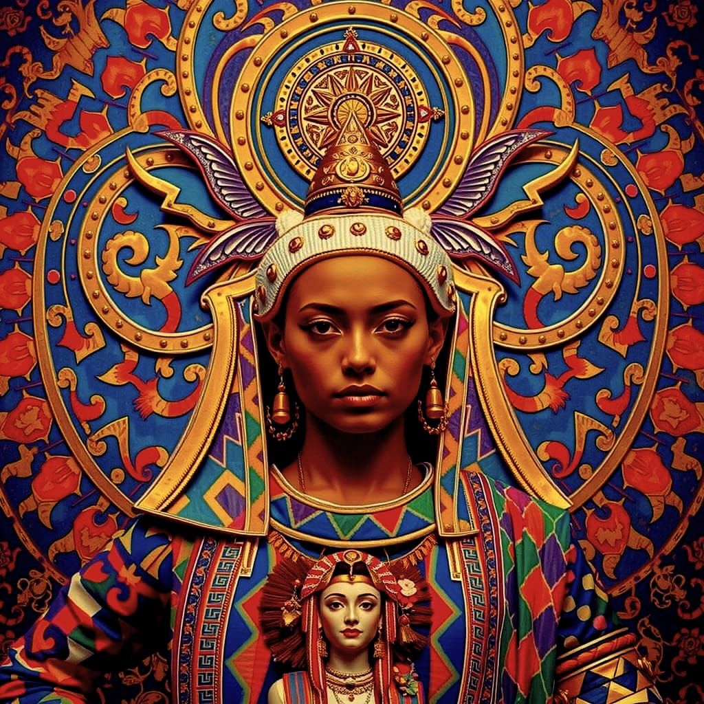 Harlequin, Geisha, and Tutankhamun in Photorealistic Full Bo...