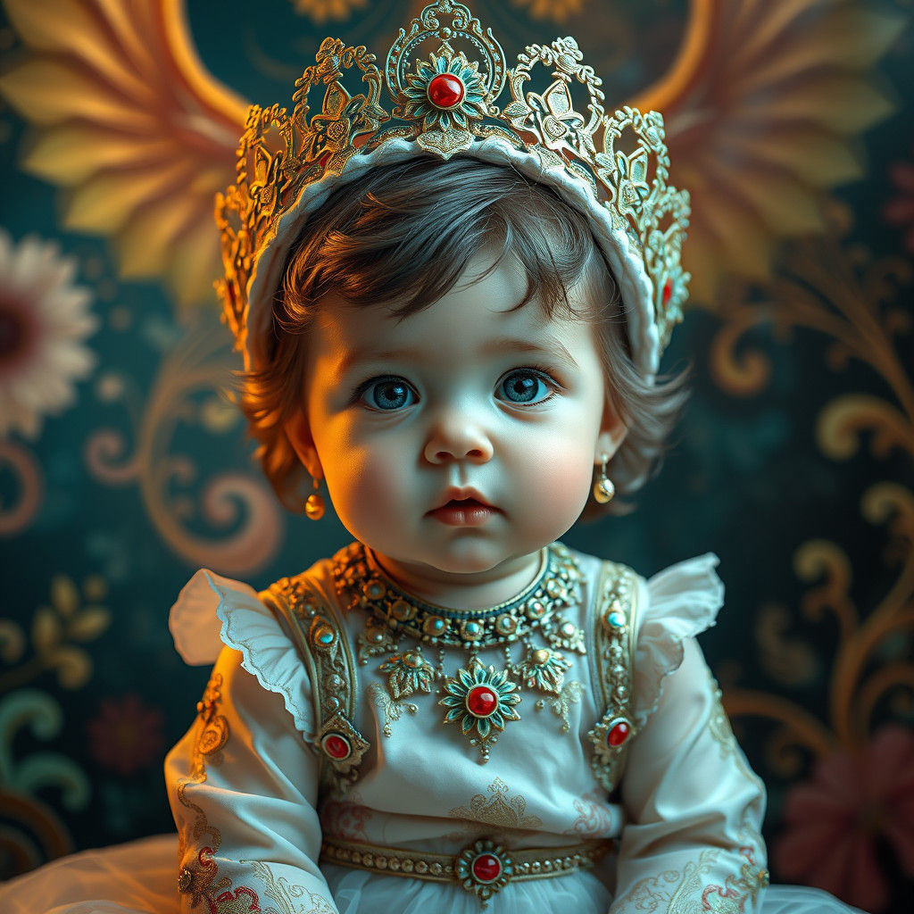 Cherubic Toddler in Art Nouveau-Inspired Portrait