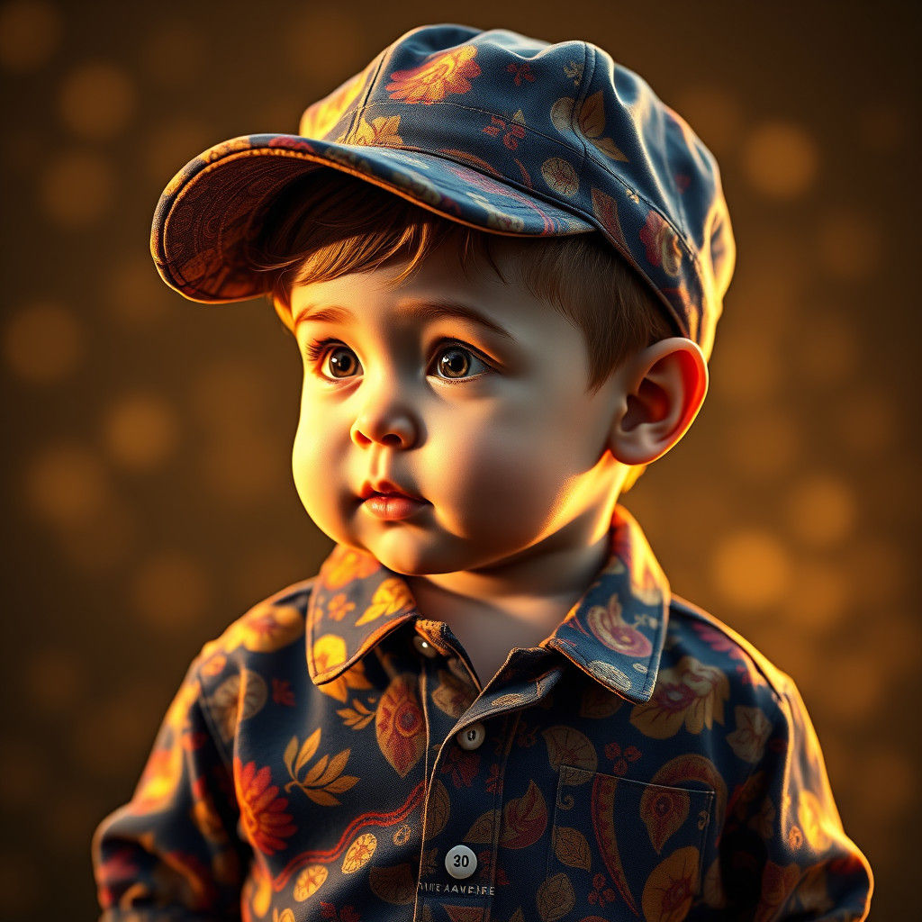 Innocent Curiosity: Vibrant Toddler Portrait in Art Nouveau....