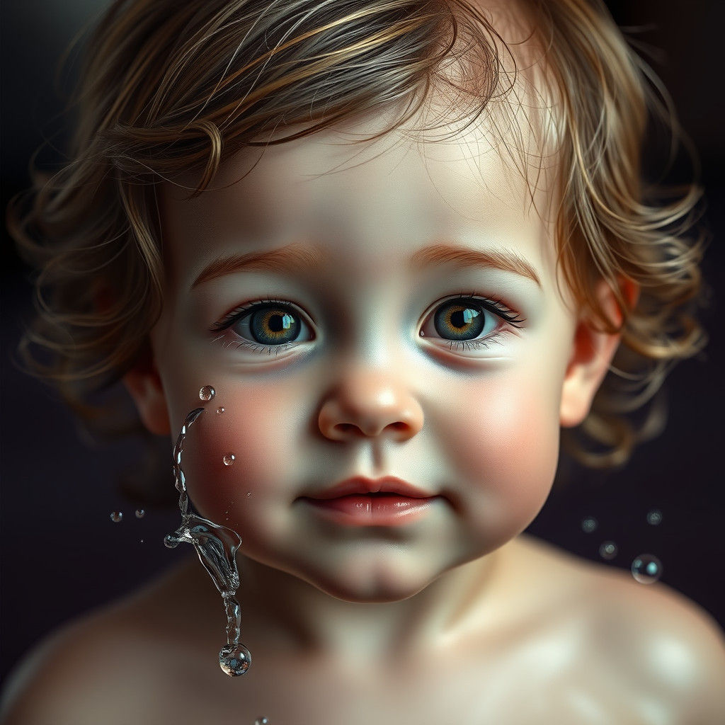 Cherubic Child in Hyperrealistic Splash Art