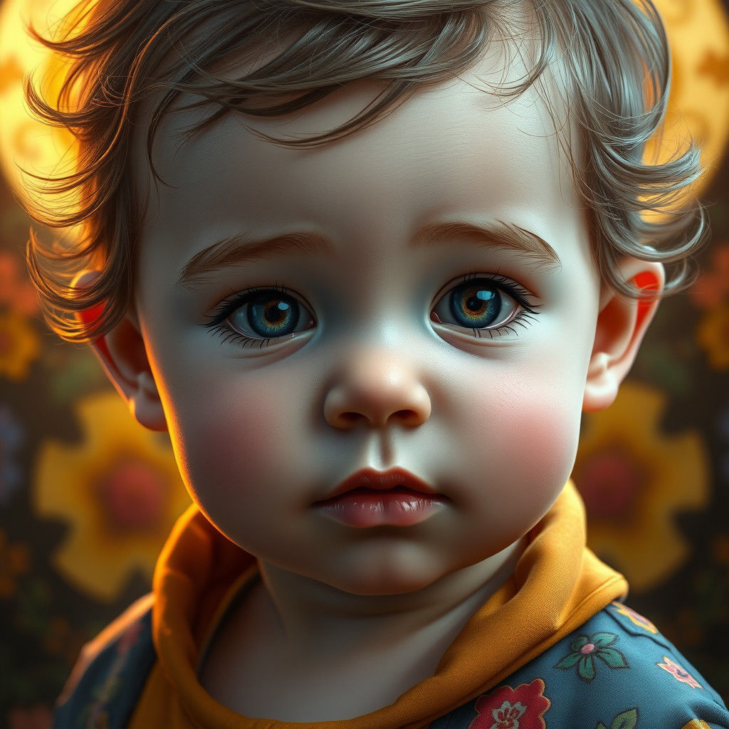 Cherubic Toddler Portrait in Art Nouveau Style