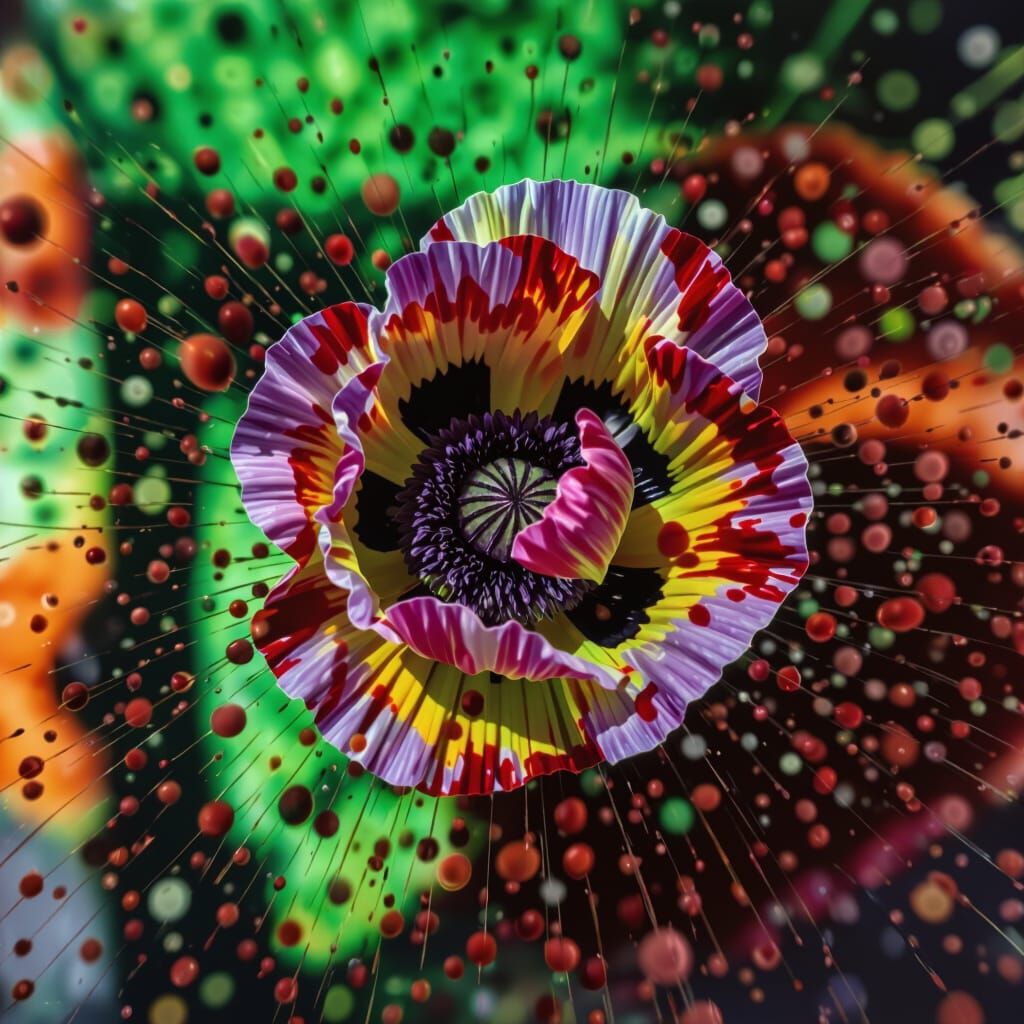 Psychedelic Poppy Exploding in Shower of Blood