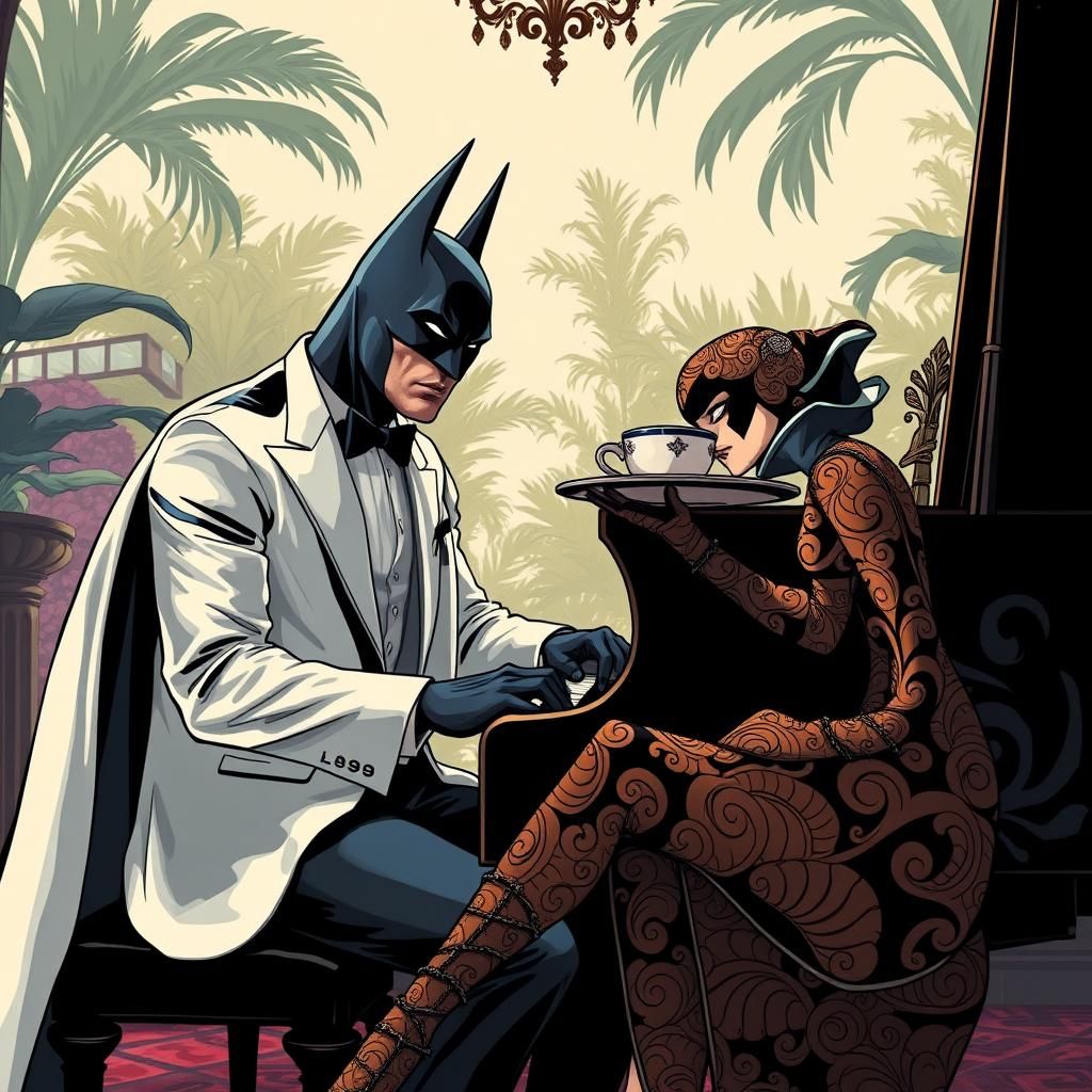 Batman's Disdain: A Noir Art Deco Scene