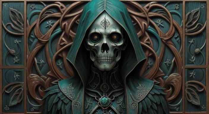 Eerie Dystopian Portrait with Verdigris Tiles