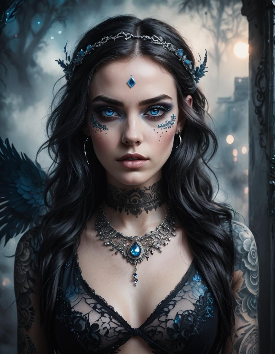 Ethereal Portrait with Blue Eyes and Silver Jewelry