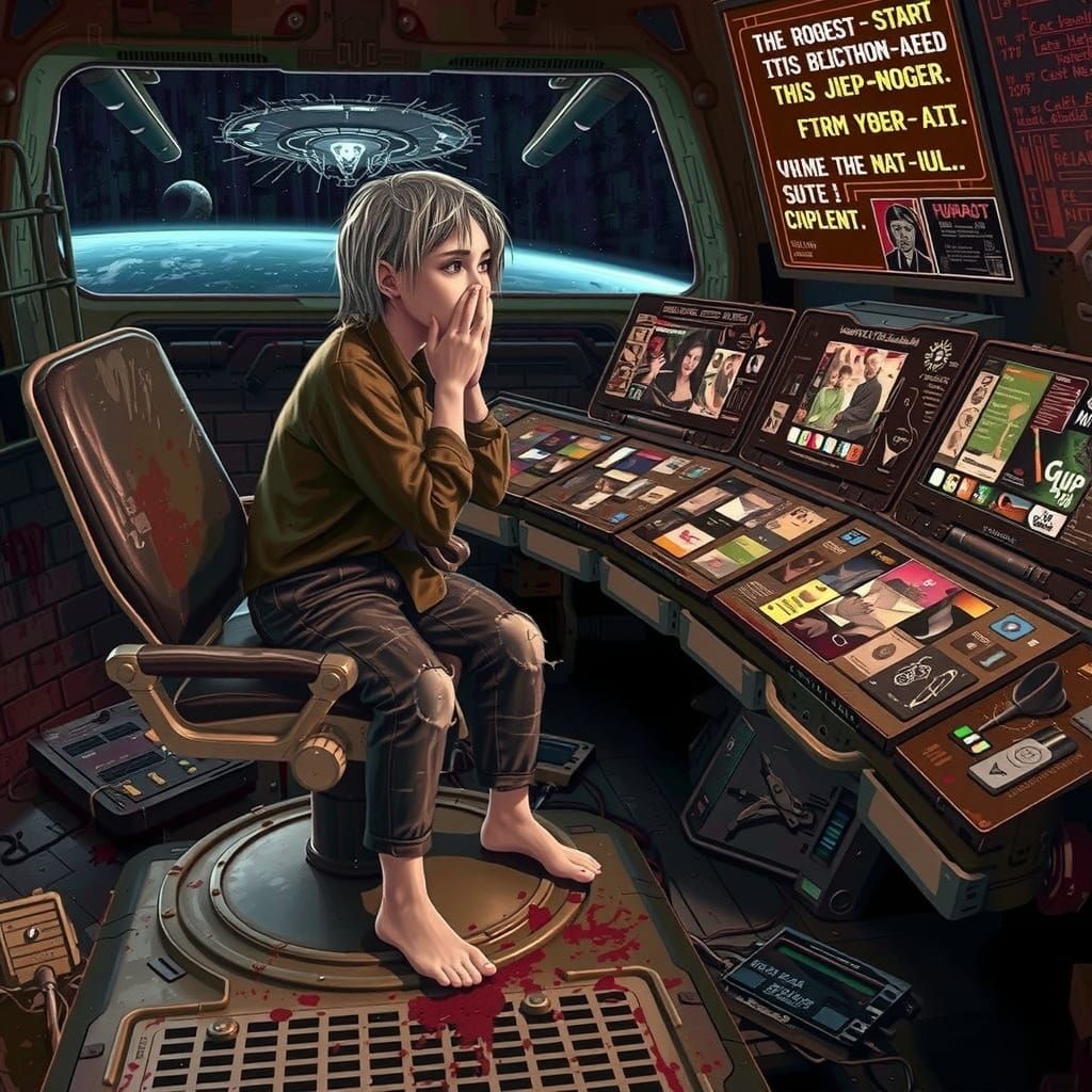 Distressed Person Reaching for Help in Gritty Digital Art