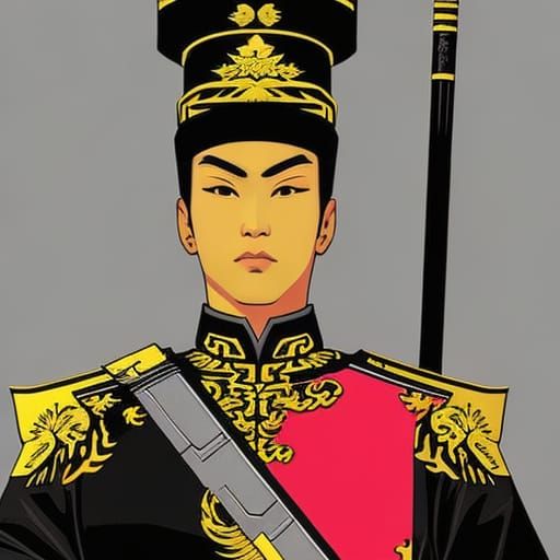 Angry Asian Warlord in Retro Chinese Art Style