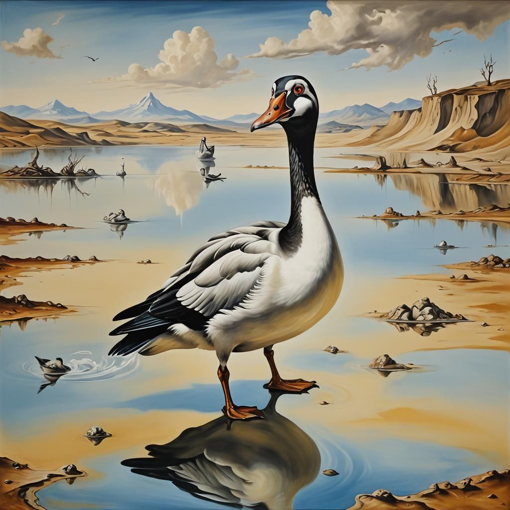 Surreal Surprised Goose in Dali Style