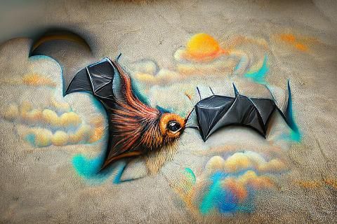 Giant Fruit Bat in Chalk Art Style