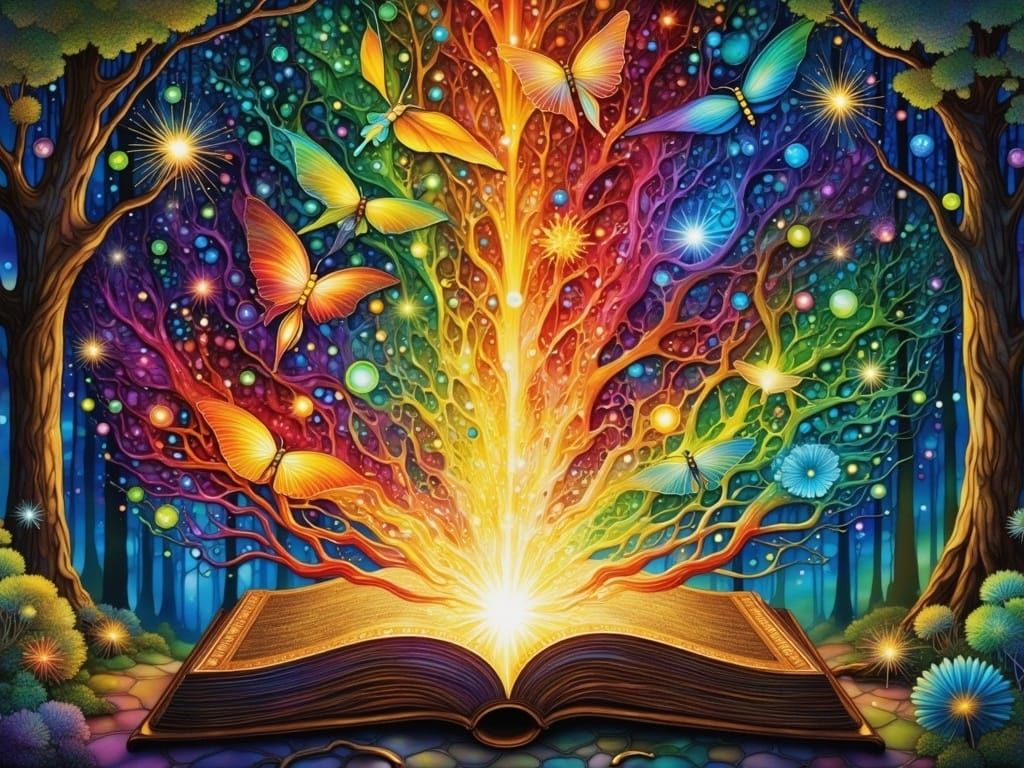 Mystical Forest Whimsy: Rainbow Colours and Glittering Drago...